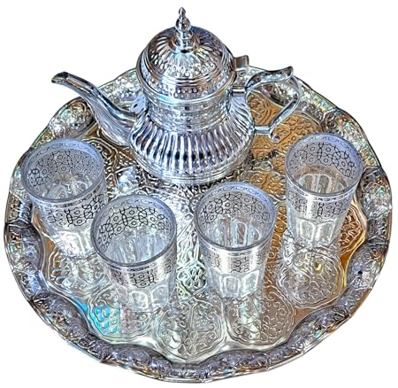 Juego DE TE MARROQUI - Tetera hasta 6 + Bandeja Tradicional 30 CM + 4 Vasos