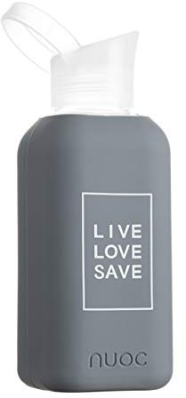 NUOC Botella de agua cristal, Botella de agua reutilizable, Botella de cristal con funda de silicona, bebidas Frías y Calientes, sin BPA (Gris, 500 ml)