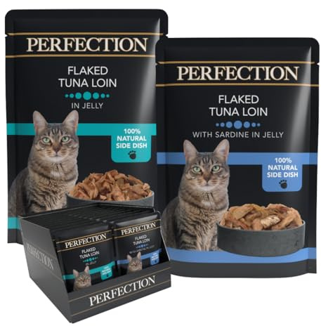 HiLife Perfection - Wet Food for Adult Cats - Flaked Tuna Loin, Tuna Sardine in Jelly - Natural Ingredients Grain Free, 36 Pouches x 70g