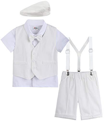 A&J DESIGN Baby Boy Baptism Outfits Toddler Christening Suits Wedding Ring Bearer Formal Suspenders Dress Clothes with Hat Ivory 3T
