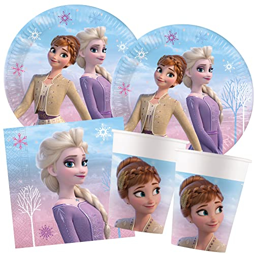 Procos- Anna, Elsa Set S Frozen 2 Wind Spirit, 52 Piezas, Platos, 16 Vasos, 20 servilletas, desechable, vajilla de Fiesta, decoración de Mesa, Multicolor, 33 x 33 cm (10209575)