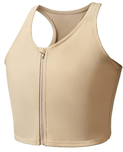 Chest Binder for Transgender, Binder Trans with Zipper Half Length Tank Top for Gynecomastia Compression Shirts FTM Breast Binder