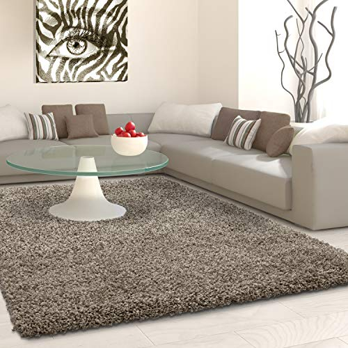 Muratap Teppich Wohnzimmer Weich - Basic Shaggy - Hochflor Teppich Wohnzimmerteppich, Schlafzimmerteppich Pflegeleicht und Fusselfrei - Große: 80x150 cm - Farbe: Taupe