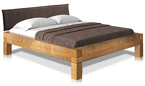 moebel-eins CURBY 4-Fuß-Balkenbett mit Polsterkopfteil, Material Massivholz, Thermo-Fichte