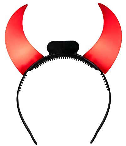 Boland 01071 – LED-Tiara djävulshörnar, hårband med LED-ljus och horn, inklusive batterier, djävul, huvudbonad, tillbehör, halloween, karneval, temafest