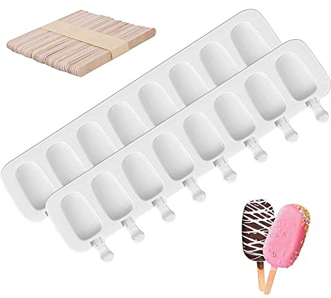 Molde de crema helada, Mini Moldes Silicona Para Hacer Helados moldes para helado, moldes para helado, 2 Pcs 8 Kavitäten Silikon Eisformen Eis Am Stiel Pop Ice Lolly 50 Holzstäbchen