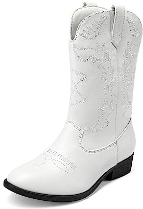 DREAM PAIRS Bottes en jean occidentales pour filles mi-mollet, blanc, 23.5 cm