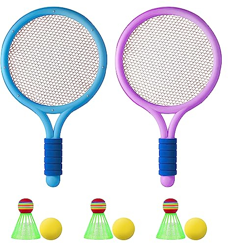 Fyihoxi Tennis-Set für Kinder – 8 Bälle, 2 Schläger, 3 Stück Badminton, 3 Schaumstoffbälle, Strandball-Set für Indoor/Outdoor Sportspiel