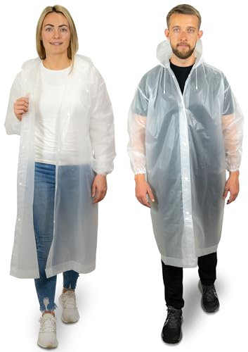 REDSTAR Regnponcho i 2-pack, långa och vattentäta regnrockar för vuxna, med huva, återanvändbara, packbar regnjacka som festivaltillbehör, Klar, one size