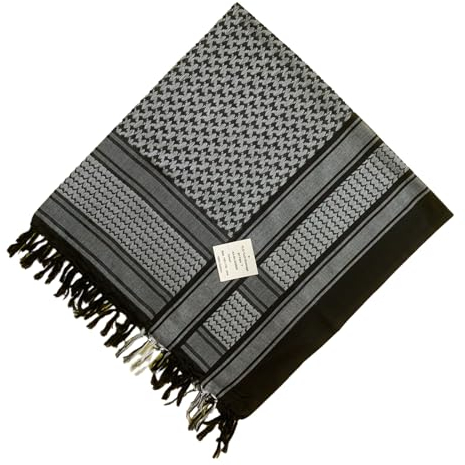 Laspi Shemagh Wüstenschal Mit Wellenmuster Arabischer Keffiyeh Schal Wickeltuch Fransenquasten Schals Bandana Kopfwickel Für Männer Und Frauen Schwarz Weiß Gemusterter Schal