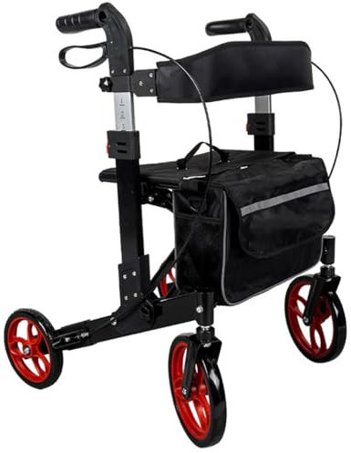 Rollator in Alluminio Pieghevole,Deambulatore per Anziani con 4 ruote,deambulatore da esterno,Girello anziani,con Maniglia Regolabile in Altezza black