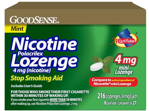 GoodSense Mini Nicotine Polacrilex Lozenge, 4 mg (Nicotine), Mint Flavor, Stop Smoking Aid, 216 Count