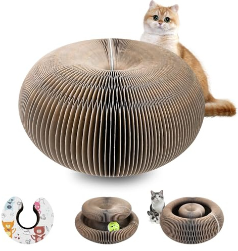 Lectorias Griffoir pour Chat, Grattoir Organ Cat Scratcher avec Jouet Balle Cloche, Scratching Board Griffoirs pour Chats Réglable Grattoirs, Pliable Carton Griffoire Planche à Gratter Magiq