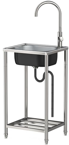 Évier Inox Evier Cuisine 1 Bac Avec Robinet, Extérieur Évier De Jardin Lavabo Restaurant Cuve Simple,Éviers Commerciaux Autoportant,Pour Restaurant, Bar, Buanderie, Garage