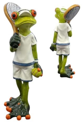 Figuras de atleta de tenis de rana, estatua de rana de resina hecha a mano - Decoración de rana de tenis de simulación - Adorno de rana agrícola de resina para exteriores, para balcón, jardín, barcos,