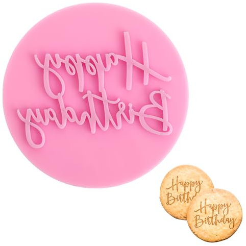 Styquenzer Happy Birthday Fondant Embosser, stampino per biscotti 3D, timbro per biscotti con scritta in lingua tedesca Happy Birthday per dolci (rosa)