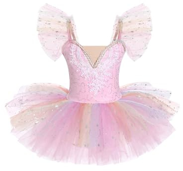 OBEEII Vêtements de Ballet pour Enfants Fille Robe de Ballet Justaucorps de Gymnastique Tutu Robe de Danse Rose 5-6 Ans