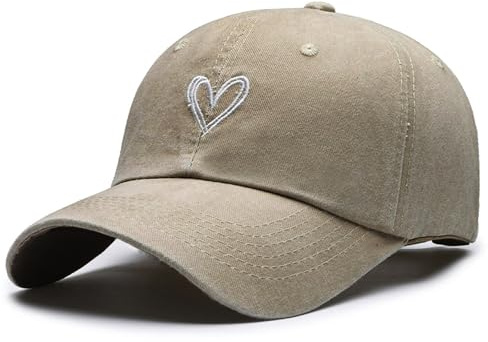 TAGVO Gorra de Béisbol Unisex Adulto - 100% Algodón, Ajustable y Plegable, Protección UV, Corazones, Caqui