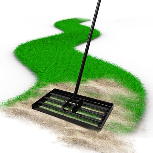 Râteau à Gazon, 41 x 25 cm, Manche de 183 cm, Acier Inoxydable, Manche réglable, Outil Professionnel d'entretien de la pelouse pour Jardins, terrains de Golf et fermes