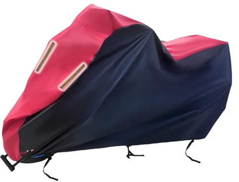 Heavy Duty Waterproof Motorcycle Cover Outdoor Fits 220x95x110cm All Weather Protection for Tour Bikes, Choppers and Cruisers - 420D Polyester Elastic Hem & Adjustable Straps (XL)