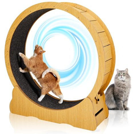 Outopee 39-inch Large Cat Wheel With Safety Lock, Natural Wood