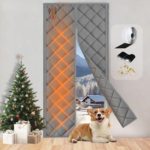 PJExim Thermal Door Curtain Magnetic 90×210CM, 3 Layers Thickened Windproof Waterproof, Insulated Door Curtain Closed by Magnets for Home Office and Store