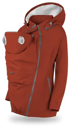 fun2bemum Aurora 5in1 Winter Jacke, Umstandsjacke mit Einsatz, Softshell Tragejacke mit Teddyfutter für Babytrage vorne & hinten (DE/NL/SE/PL, Alphanumerisch, L, Regular, Regular, Cinnamon)