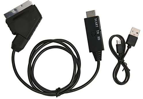 BONKZEBU SCART Till HD Multimedia Interface Converter Adapter Cable 1080p High Definition Video Converter med Micro USB Power Support för VHS VCR DVD -spelare och Gamla