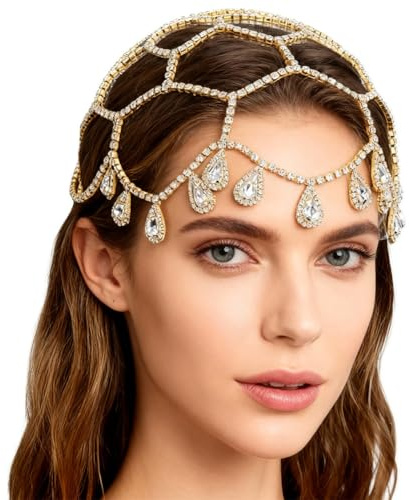 GORGECRAFT 1920-tal kristallmössa huvudbonad nät guld strass huvudkedja rytande 20-tal Great Gatsby hårtillbehör hårkedja hatt för brud cosplay halloween konst dekor fest