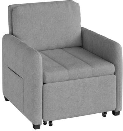 WOLTU Sofá Cama 3 en 1 con Función Inclinable, Sofa Cama Individual de 1 Plaza, Sillón Plegable de Tejido de Rizo y Acolchado de Esponja, Gris Claro