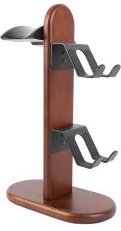 BONKZEBU Controllerhållare Stativ Premium trä Spelkontroller Organizer med Hörlurshållare för med de Flesta Spelkonsoler Robust valnötsträ Aluminiumlegering Bordsskärm