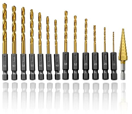 Lot De 10 Forets Hélicoïdaux à Tige Hexagonale En Acier Rapide Avec Revêtement En Titane, Kit Forets Métal 1,5–6,5 Mm + Foret étagé 3–12 Mm, Changement Rapide Pour Perceuse Et Visseuse