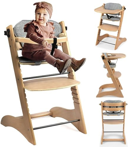 Veitoalioy Seggiolone 1-6 età, Sedile da Pranzo Multi-funzionale legno Regolabile, Seggiolone 12-36 Mesi, Dotato rimovibile di cuscino e cintura di sicurezza (8126)