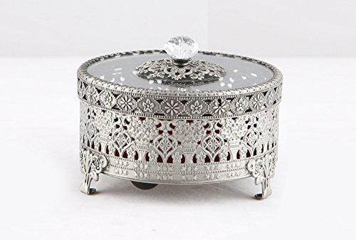 SEHAMANO Vintage Round Jewelry Decorative Trinket Box Ring Box Antique Metal Case 3.8 inch (Tin (Matt Gray), Small)