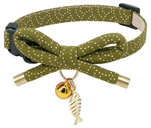 PetSoKoo Bowtie Cat Collar With Bell. Stylish Bowknot With Fish Bone Charm. Safety Breakaway, Light Weight, Soft, Durable.