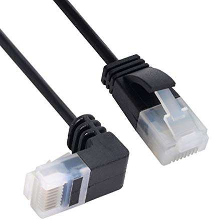 xiwai Ultra Slim Cat6 Ethernet Cable RJ45 Angulado a recto UTP Cable de red Patch Cable 90 grados Cat6a LAN para computadora portátil Router TV Box (2.0m)