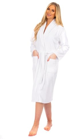 Adore Home Ladies 100% Cotton Terry Shawl Collar Bathrobe | Soft Absorbent Towelling Dressing Gown with Tie Belt and Deep Pockets - Ideal for Bathing, Lounging and Everyday Comfort
