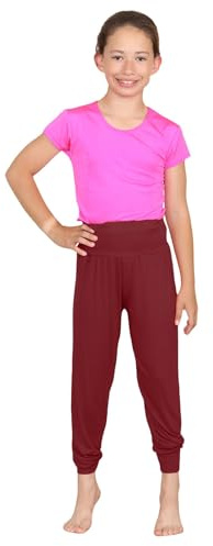 Janisramone Flickor Barn Plaine Hareem Baggy Alibaba Leggings Byxor Stretchy Harem Byxor, Vin, 5-6 �r