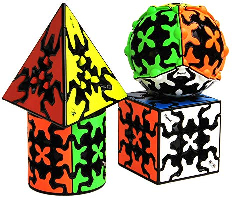 Yealvin Gear Cube Set 4 Pack Geschwindigkeits-Würfel-Bündel Gear Ball Cube 3x3 Gear Cube Pyraminx Gear Cube und Zylinder Gear Cube Brain Teaser Zauberwürfel Set