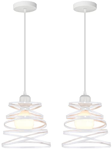 iDEGU 2 Pezzi Lampadari a Sospensione Moderni Lampada da Soffitto Creativo Design Spirale a Cascata E27 Lampada a Sospensione Vintage per Camera da Letto Soggiorno Cucina Sala da Pranzo (20cm, Bianco)