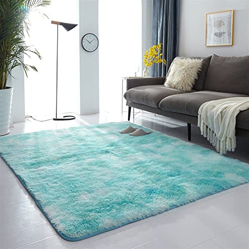 Lifup Rechteck Langflor Teppich Flauschig, Teppich Shaggy Anti Rutsch Pflegeleicht für Wohnzimmer Schlafzimmer Kinderzimmer Batik Hellblau 40 x 60 cm