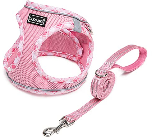 DORAMIO Sele för små hundar, reflekterande anti-dragsele, bekväm, ventilerande sele, väst för små och medelstora hundar, katter och valpar (L, rosa)