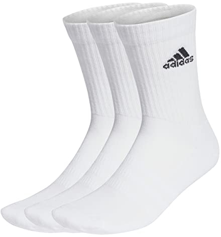 adidas Unisex Cushioned Crew Socks 3 Pairs, White / Black, 8.5-10