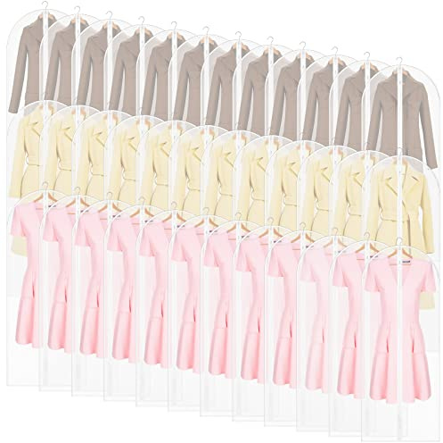 Weysat Set of 36, 24 x 60 Inch Hanging Garment Bag Clear Garment Covers Plastic Clothes Protectors for Hanging Clothes Storage Full Zipper Suit Bags PEVA Breathable Cover for Clothing Coat