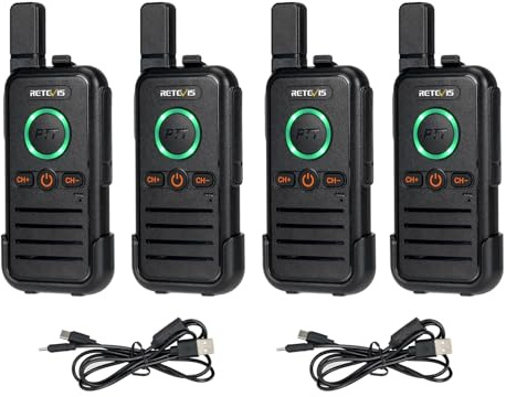 Retevis RB645 WALKIE TALKIE, PMR446 Dual PTT Radio, VOX, USB C laddningsbar 2 -vägs radio bärbar, Squelch, Mini Professional Walkie Talkies för vuxna, butik (4 st, svart)