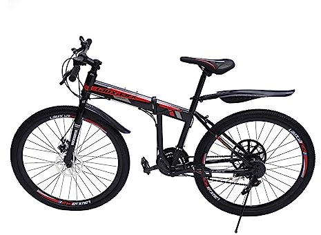 SABUIDDS 26 tums mountainbike med full fjädring cykel vikbart hjul 21-växlad krets vikbar MTB-cykel med stötdämpande skivbroms Fully MTB för kvinnor och män, pojkar, flickor, svart och vit