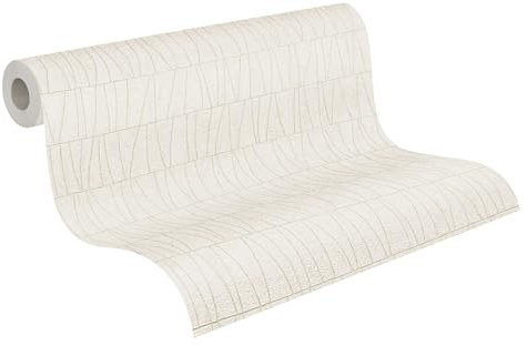 A.S. Création Papier peint design 395062 - Papier peint mural non tissé de qualité supérieure avec effet métallique - Blanc et doré - 10,05 m x 0,53 m - Fabriqué en Allemagne