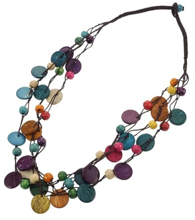 CALLARON Bohemia Retro Ethnic Coconut Shell Necklace for Women Geometric Round Pendant Lightweight Fashion Jewelry for Daily Wear and Party