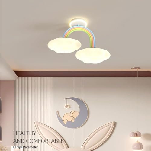 38W Personalizada Arco Iris Niños Habitación Lámpara de Techo ，Cream Viento Nubes Creativas Cálido Romántico Niñas Habitación Lámpara de Techo ，Simple Dormitorio Techo Lámpara Colgante Accesorios
