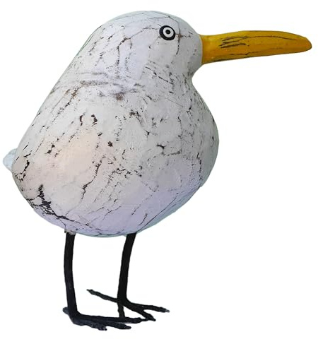 ART-CRAFT Gaviota decorativa tallada a mano, estilo shabby chic, escultura marítima de madera, 18 cm de alto